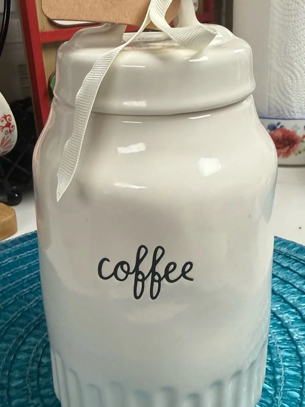 Rae Dunn White Ceramic Coffee Canister with Black Lettering